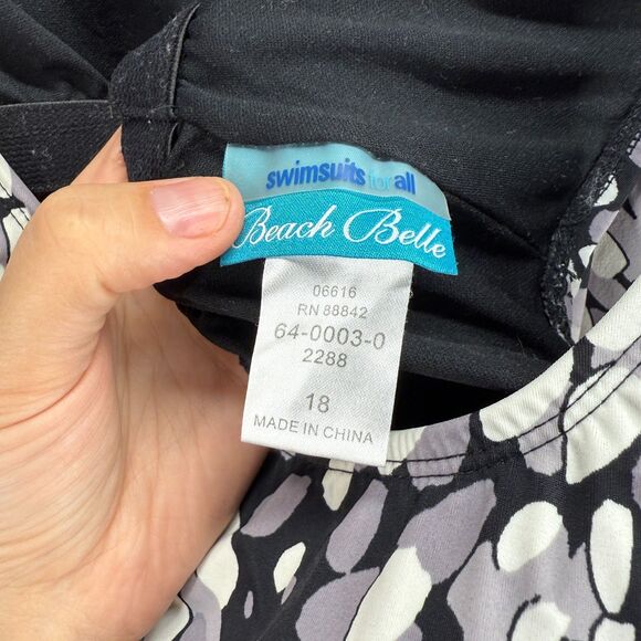 Beach Belle Tankini Top Women 18 Plus Gray Geometric Sleeveless Wide Strap - Picture 3 of 4